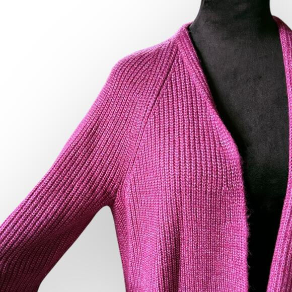 NWT Loft Berry Pink Open Front Chunky Knit Shawl Collar Cardigan Sweater Size L - Picture 14 of 16